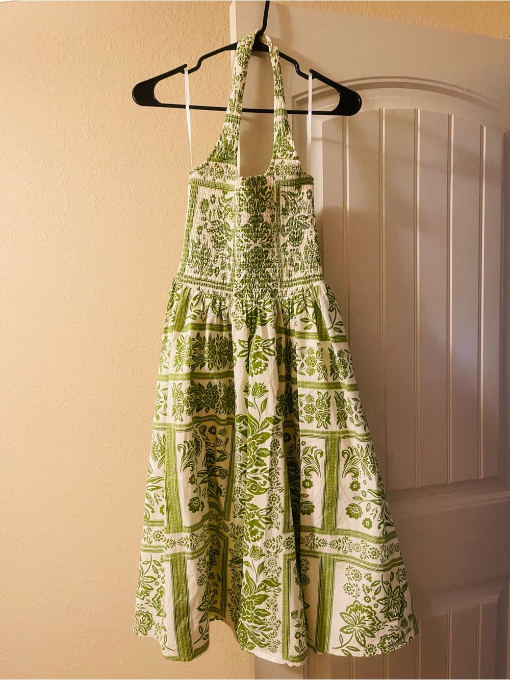 Green and White Floral Halter Sundress